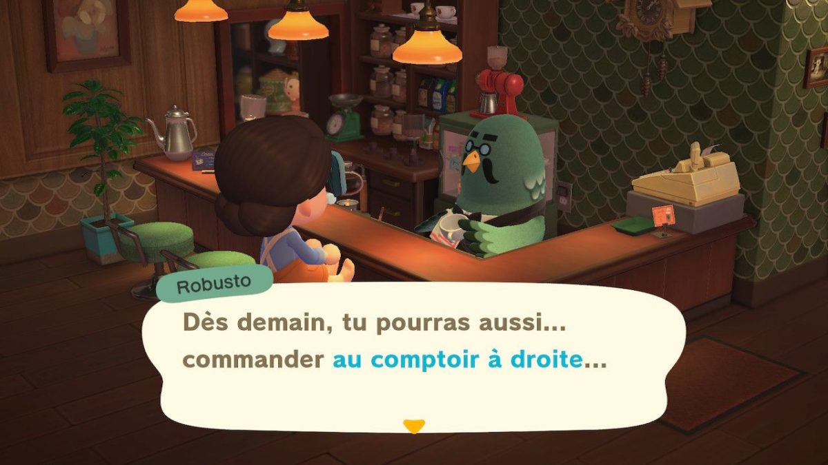 Robusto et le café dans Animal Crossing New Horizons