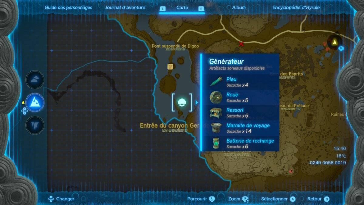 Emplacements et carte des générateurs d'artefacts soneaus dans Zelda