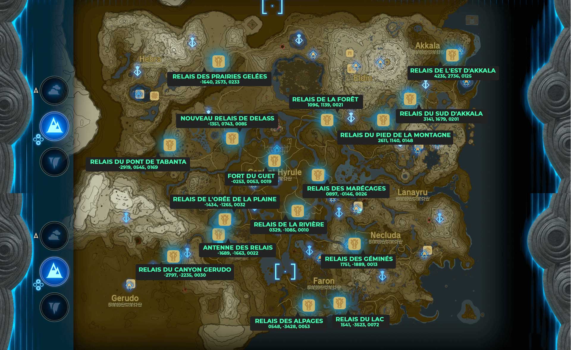 Emplacements et carte des relais dans Zelda : Tears of the Kingdom - Margxt