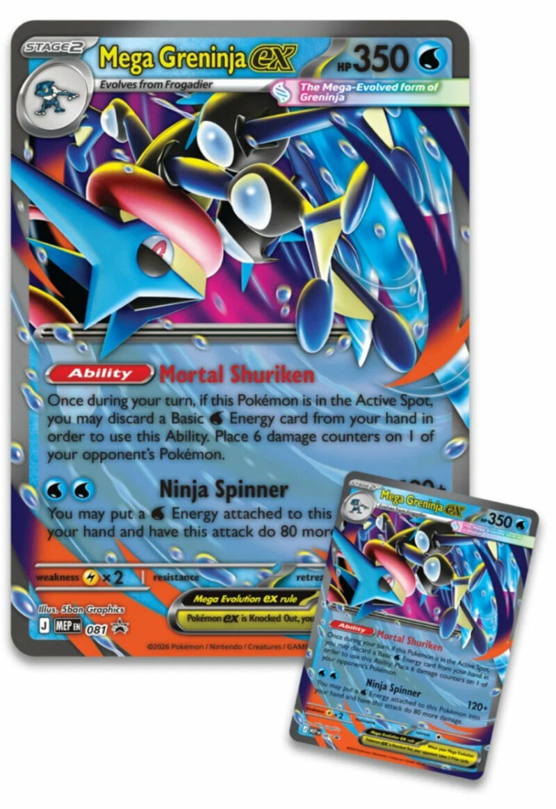 Pokémon Collection Premium Méga-Amphinobi-ex – 1 Carte Promo Brillante, 1 Carte Lenticulaire Grand Format, 1 Sticker, 8 Boosters – JCC Pokémon